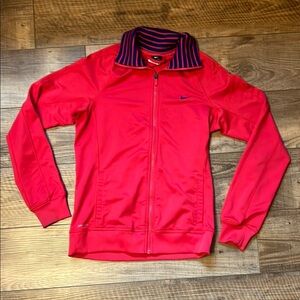 Nike Pink and Blue Bomber Jacket with Striped Collar